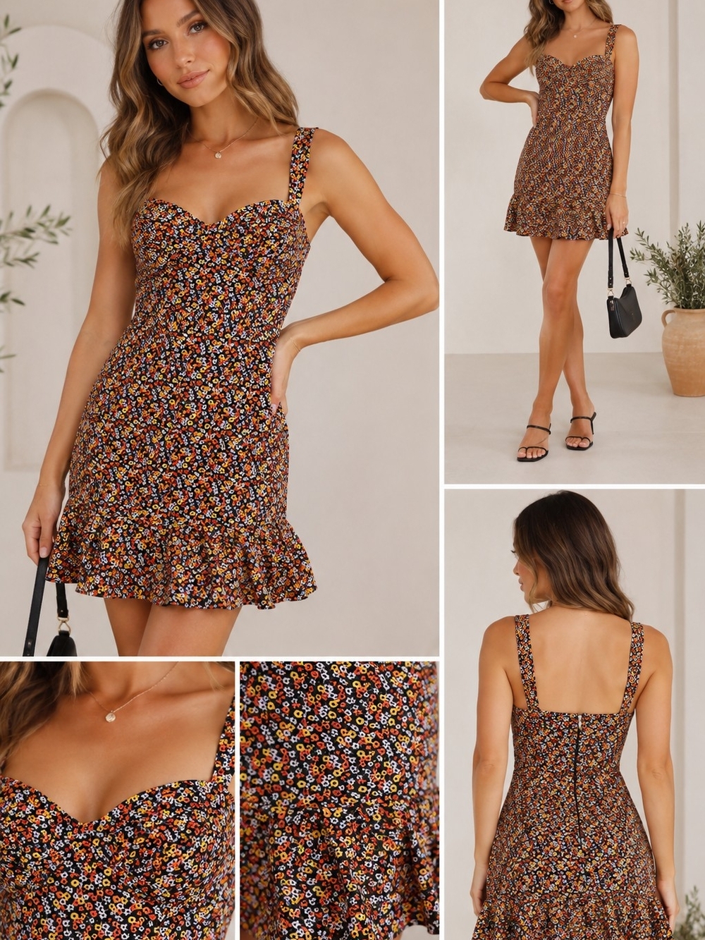 Hutch Floral Sweetheart Neck Mini Dress | Urban Outfitters | Size L